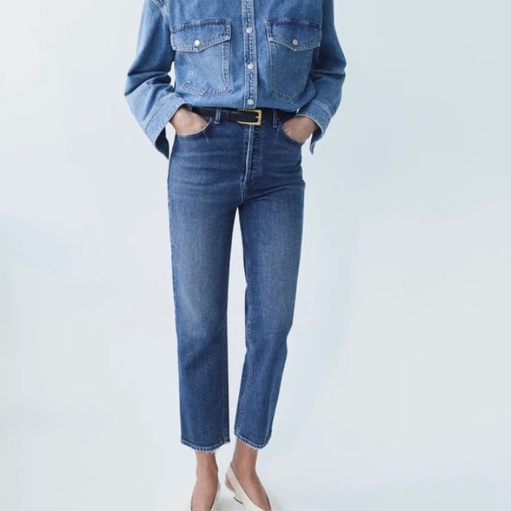 Agolde High Rise Straight Crop Jeans in Deep Blue Wash